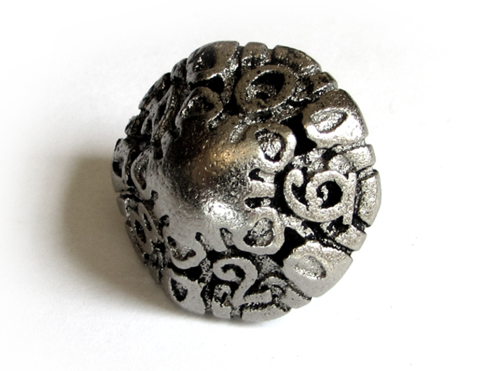 Art Nouveau d10 3d printed In Polished Nickel Steel and inked
