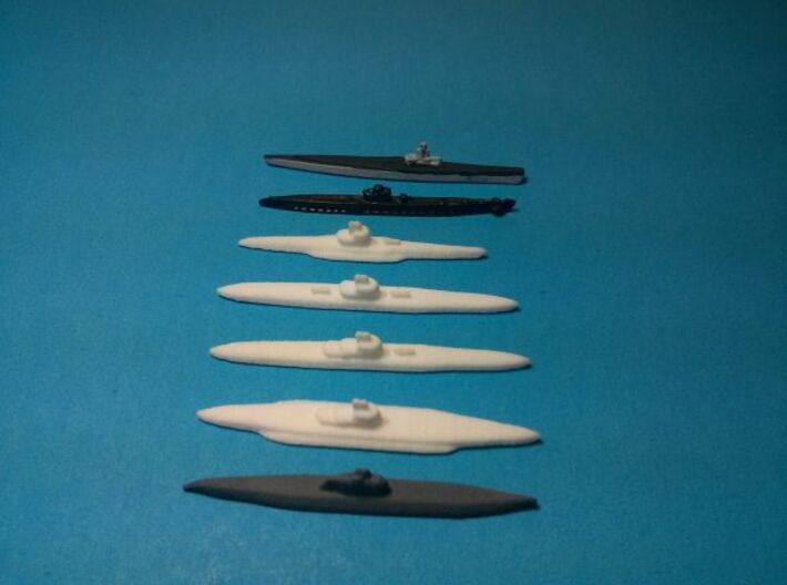 U-boat fleet 3d printed Size comparison of all subs (top to bottom): A&A US sub, A&A German sub, Type 7, Type 9, Type 9, Type 14, Type 21