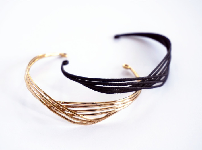 Cecilie Cuff Bracelet 3d printed Cecilie Cuff Bracelet in Polished Bronze and Black Premium Strong and Flexible Plastic