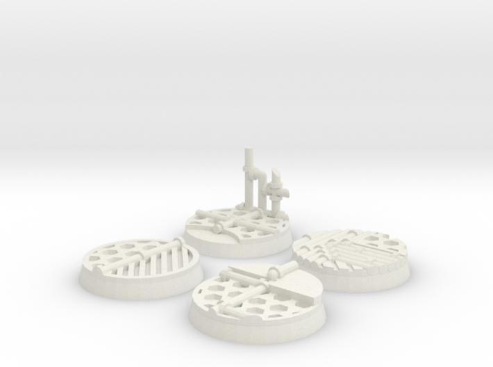 Sci-fi 25mm bases 3d printed The render of the 4 different designs