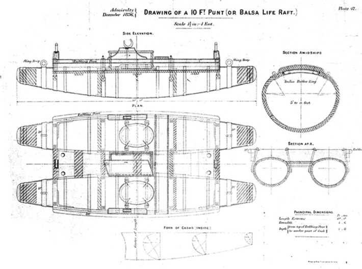 1/128 Royal Navy 10ft Punt / Balsa Life Raft x2 3d printed Admiralty Plans