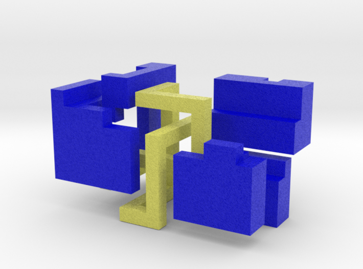 Puzzle mobius knot cube (blue and yellow) 3d printed