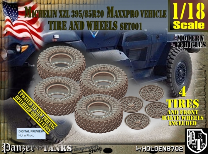 1/18 MaxxPro Mich XZL 395-85R20 Tire-Wheel Set001 3d printed