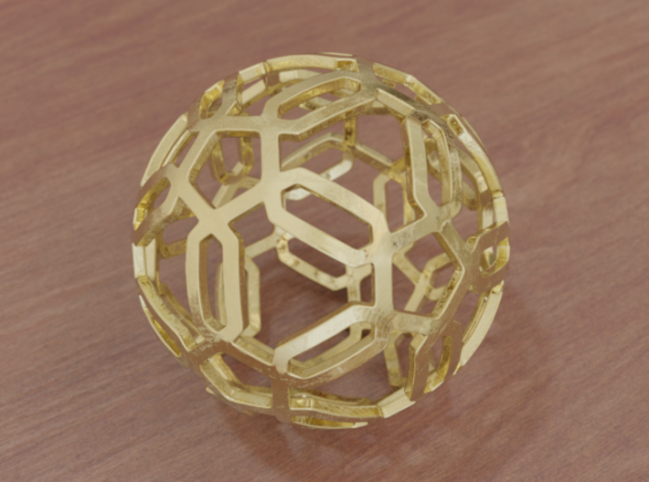 Pentagon Pattern Sphere 3d printed Polished Gold (render)