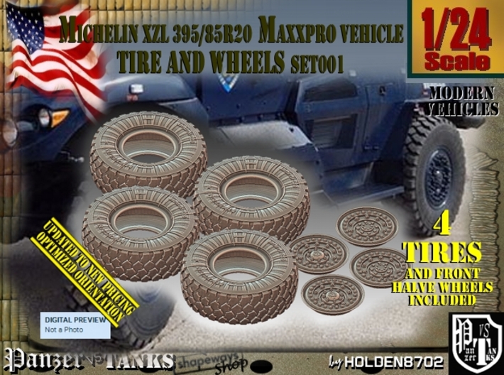 1/24 MaxxPro Mich XZL 395-85R20 Tire-Wheel Set001 3d printed