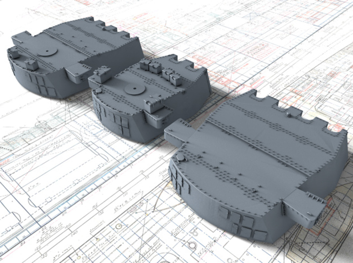 1/350 HMS Prince of Wales 14" Turrets 3d printed 3d render showing product detail