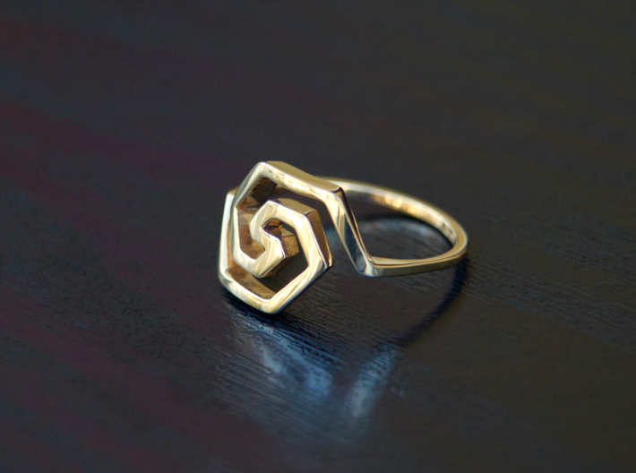 Bold Hexagonal Spiral Ring, Size 8 3d printed Polished Bronze