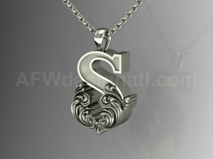 Scroll Letter S – Initial Letter Pendant 3d printed Scroll Letter S Silver