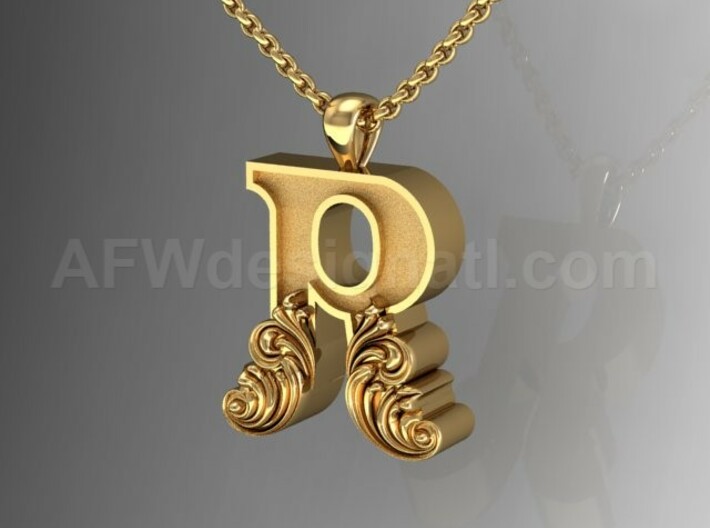 Scroll Letter R – Initial Letter Pendant 3d printed Scroll Letter R Gold