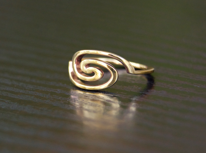 Spiral Ring, Size 4.5 3d printed Polished Brass