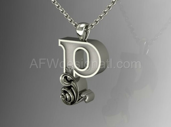Scroll Letter P – Initial Letter Pendant 3d printed Scroll Letter P - Silver