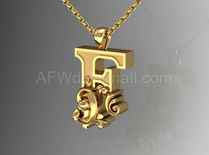 Scroll Letter F – Initial Letter Pendant 3d printed Scroll Letter F - Gold