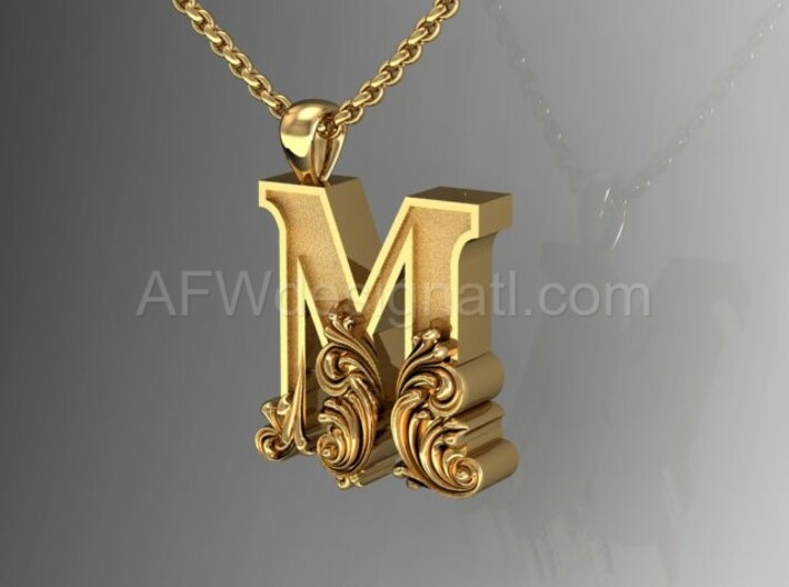 Scroll Letter M – Initial Letter Pendant 3d printed Scroll Letter M - gold