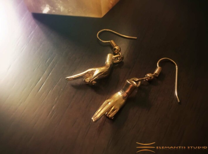 Kapithaka Mudra Earrings 3d printed Raw Brass (Hooks not included)