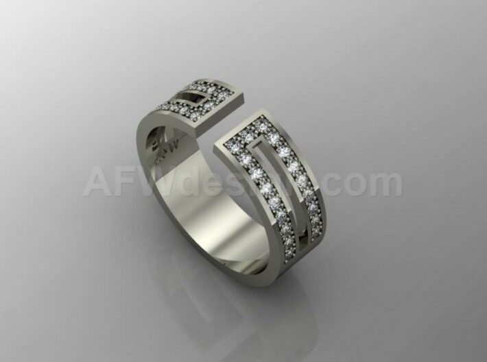 Greek Design Ring for 38 Gemstones 3d printed Beautiful in Silver with Gemstones