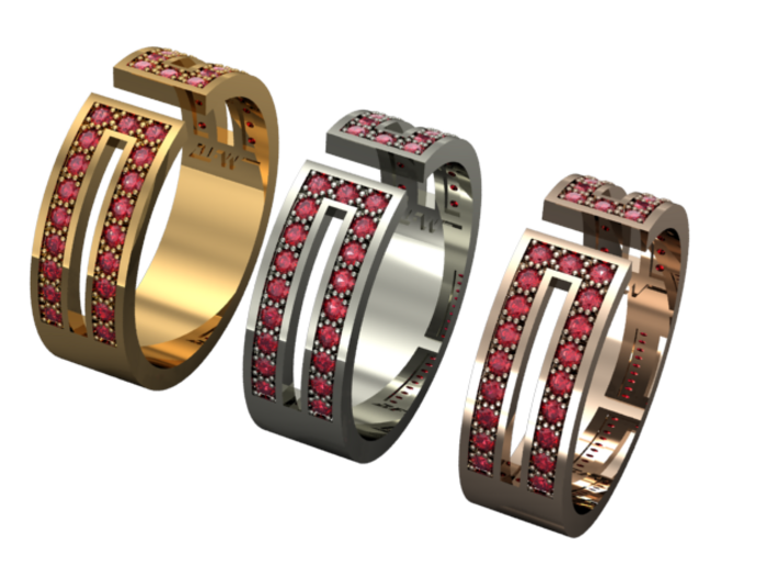 Greek Design Ring for 38 Gemstones 3d printed Beautiful with Rubies
