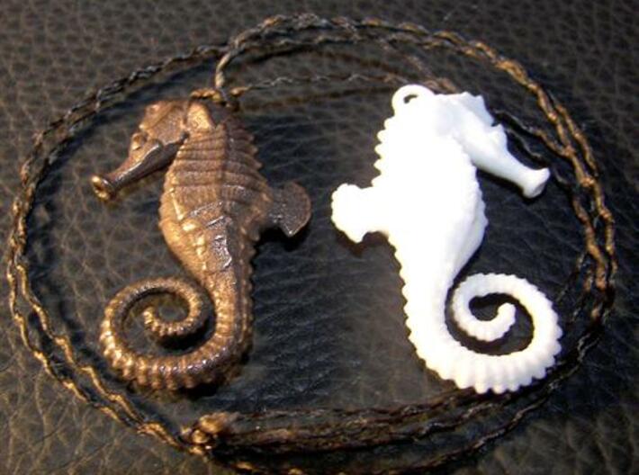 Seahorse Necklace Pendant 3d printed Glossy Antique Bronze &amp; White, Strong &amp; Flexible materials