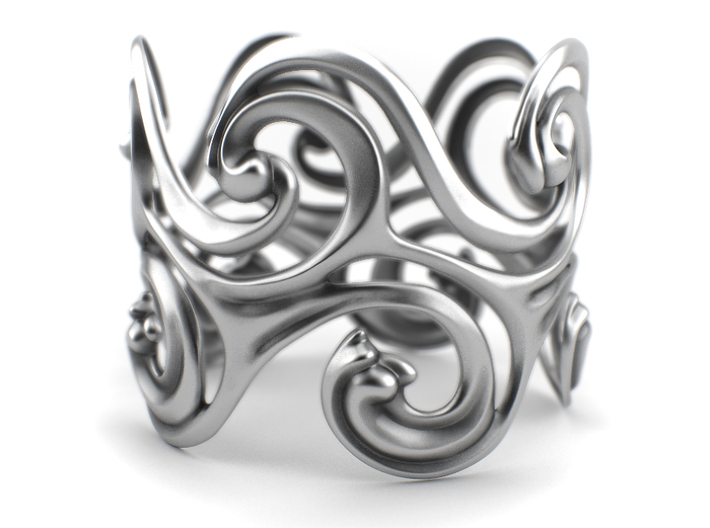 Surf Waves - Sterling Silver Cuff Bangle 3d printed
