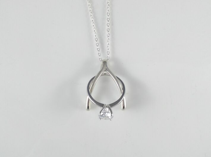 Ring Holder Pendant: Wishbone 3d printed Ring holder pendant necklace Wishbone