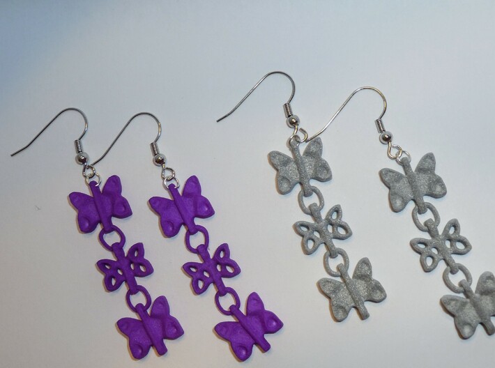 3 Dangling butterfly earrings 3d printed 