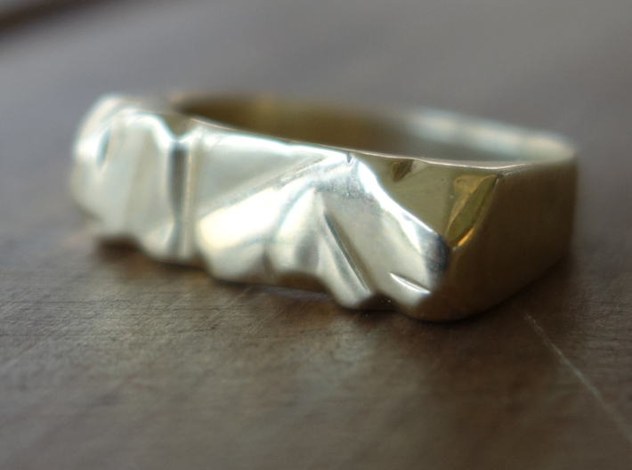 Abstract Stone Ring 3d printed Polished Brass