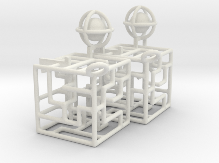 3D Maze Cube Earrings with Rolling Ball 3d printed 