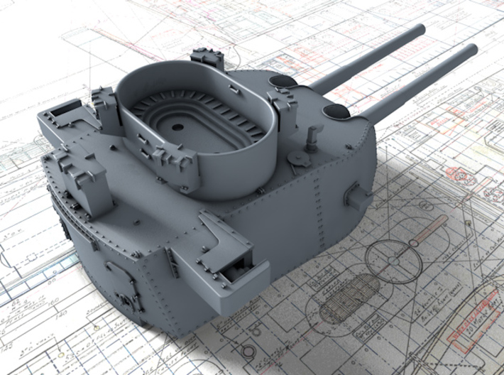 1/700 HMAS Canberra 8"/50 MKVIII Guns 1942 3d printed 3d render showing B and X Turret detail