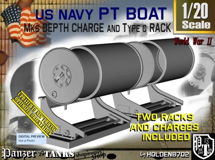 1/20 PT Boat Deep Charge w Rack Set001 3d printed
