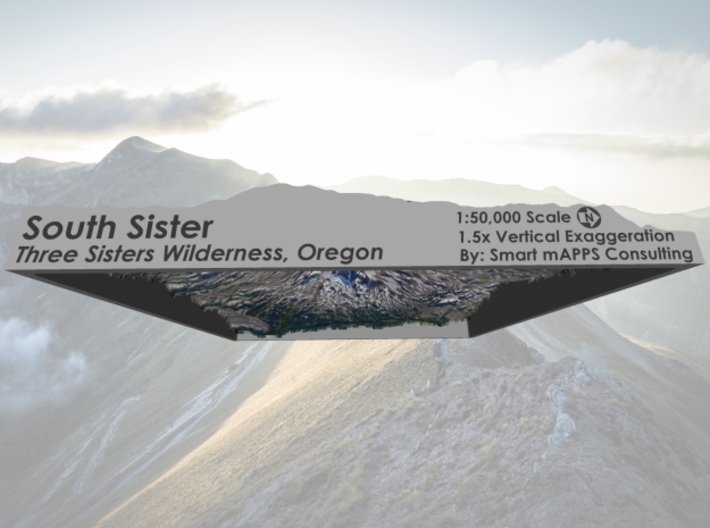 South Sister Volcanic Peak, Oregon: 6"x6" 3d printed 