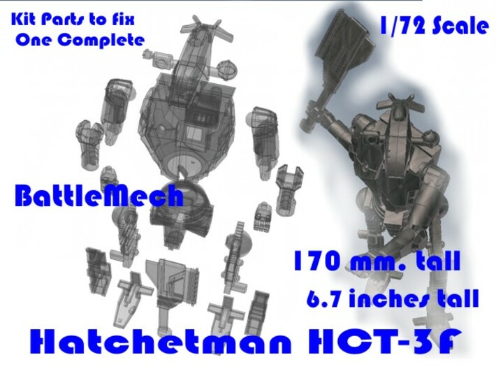 1-72 BattleMech Hatchetman In Parts 3d printed