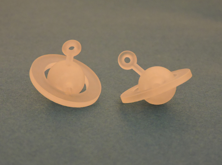 Saturn - Rotating Earrings (realistic scale) 3d printed Frosted Ultra Detail