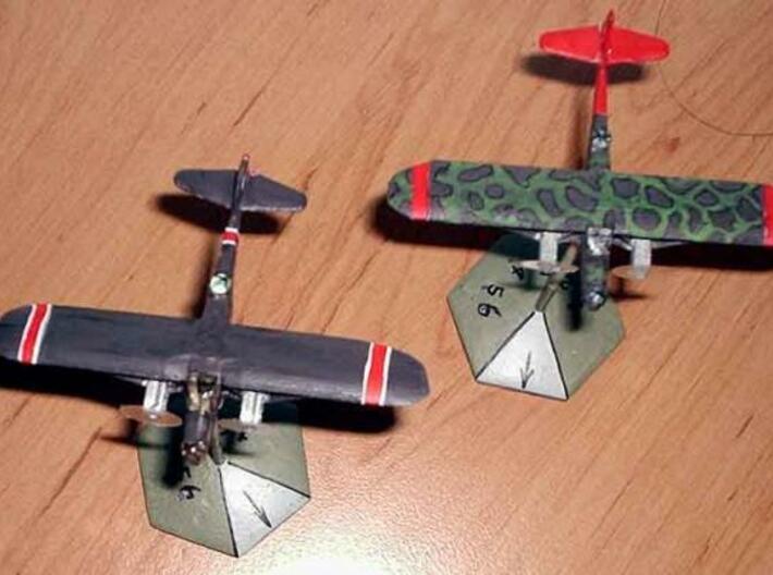 1/300 Potez 540 3d printed Two painted models. Left model is in Transparent Detail. Right model is in WSF. Propeller disks added from clear plastic.