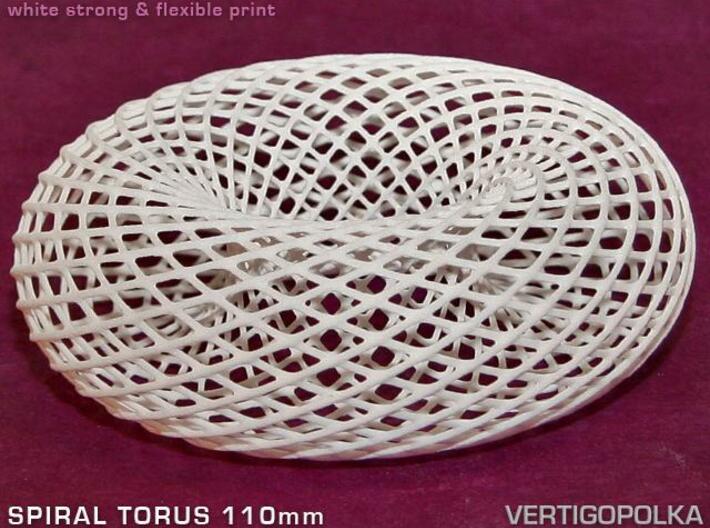 Spiral Torus 110mm 3d printed white strong and flexible print