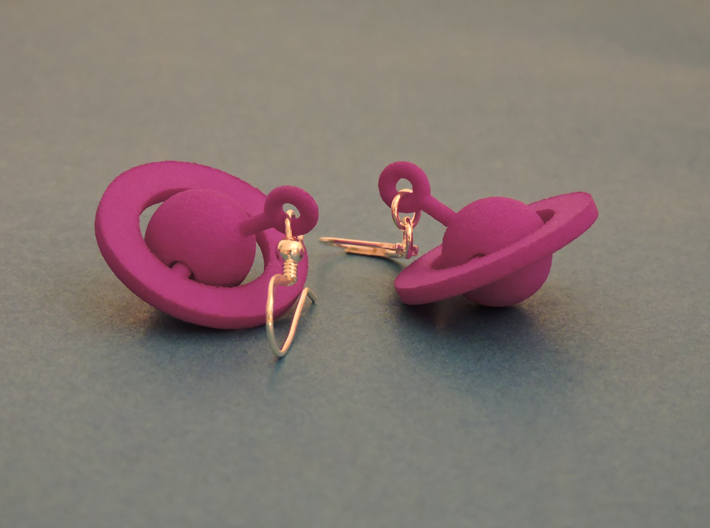 Saturn - Rotating Earrings (realistic scale) 3d printed Purple Strong & Flexible Polished