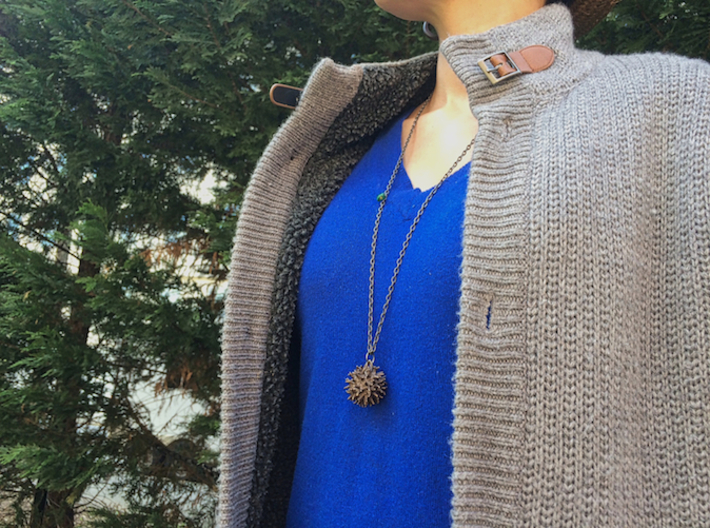 Sweetgum Tree Seed Pendant: Necklace/Earring 3d printed Steel is not too heavy, not too light