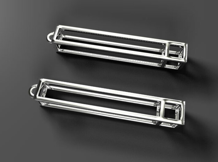 Rectangular Prism Drop Earrings 3d printed Render 2 - Premium Silver