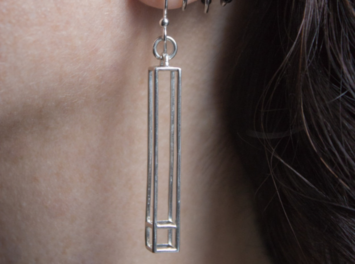 Rectangular Prism Drop Earrings 3d printed As Worn 2