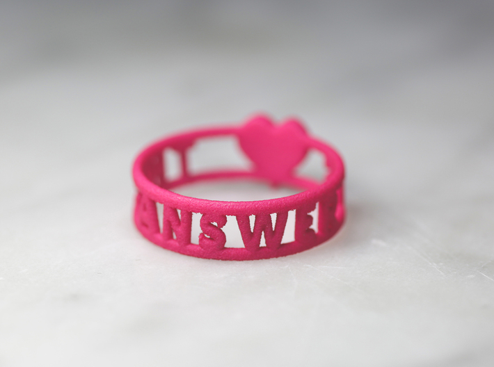 The Answer Is w/ Heart Charm, Pink Nylon Plastic 3d printed 