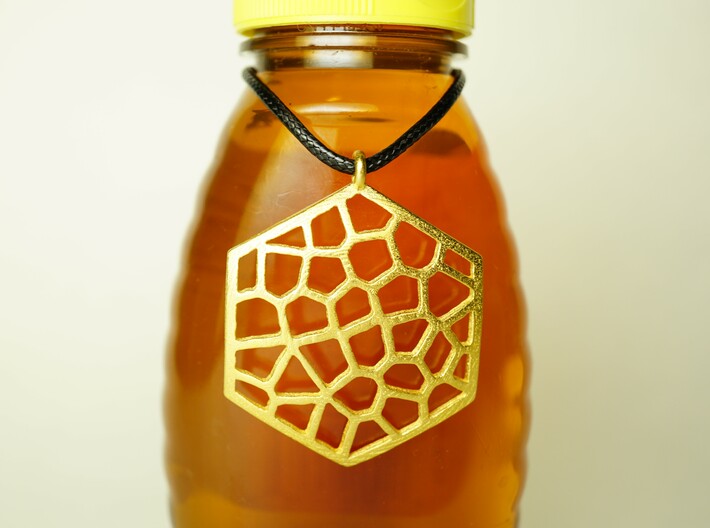 Honeycomb Pendant 3d printed Honeycomb Pendant in Polished Gold Steel