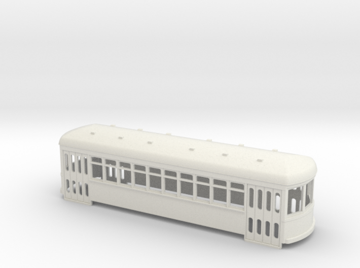 S scale double truck trolley car 3d printed