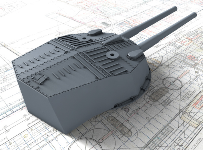 1/144 HMS Invincible 1916 12" MKX Guns x4 3d printed 3d render showing Turret P and Q detail