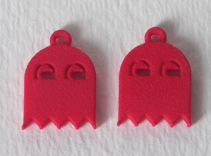 PacMan Ghost Earrings 3d printed Coral Red (no longer available)