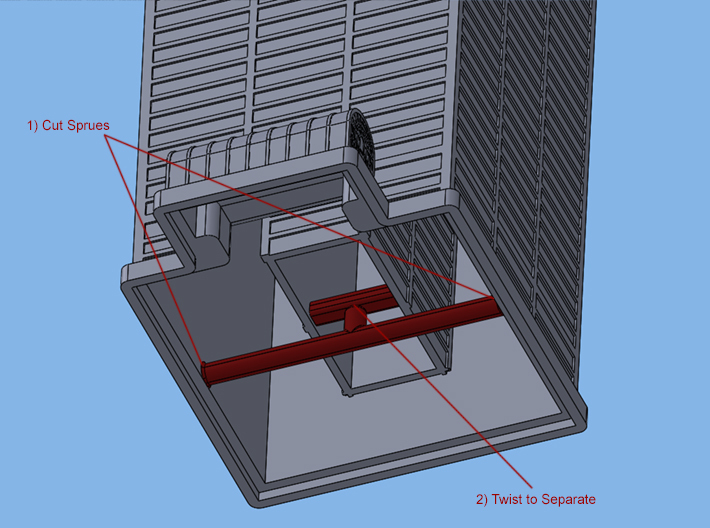 Willis Tower (1:2000) 3d printed Instructions for sprue removal.