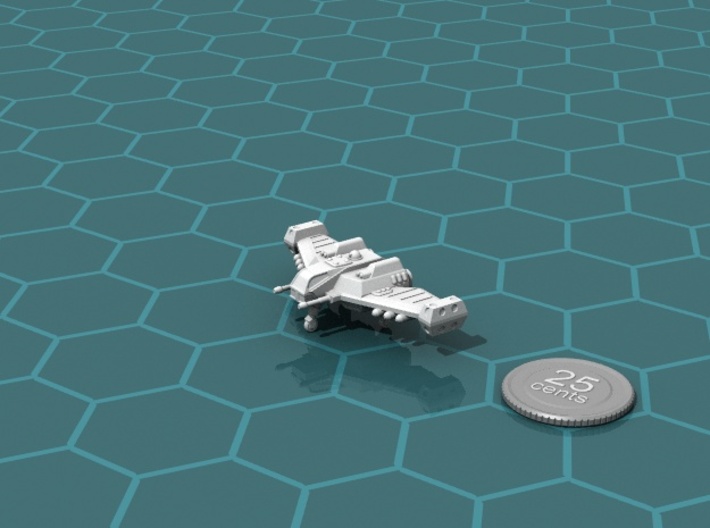 Terran Interceptor 3d printed Render of te model, with a virtual quarter for scale.