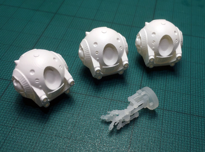 2001: an Odyssey. A trio of Discovery Pods 1:144 3d printed Primed but not painted or sanded. The arms are raw plastic.