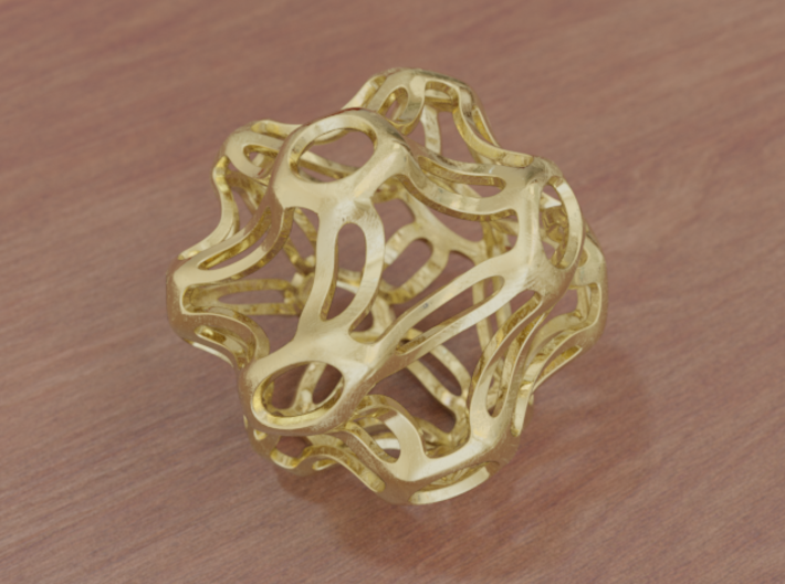 Symmetrical Sphere Twisted  3d printed Polished Gold Matte (render)