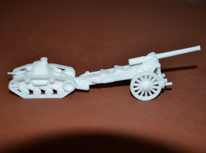 1/100 Dwarven Battlewagon (kero version) 3d printed The battlewagon towing a cannon, specifically a De Bange 1877 155mm from Forpost D6