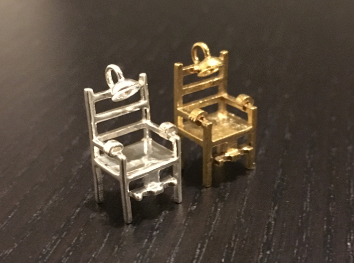 Electric Chair Pendant 3d printed Polished Silver and Raw Brass