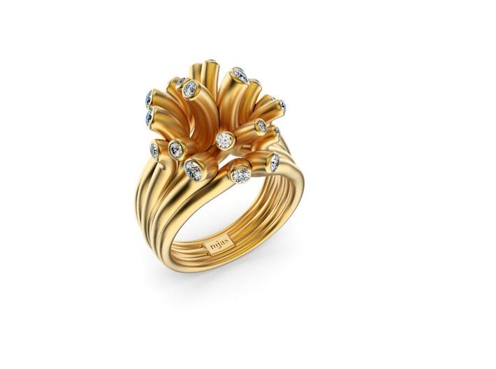 Water and Fire Ring  3d printed Water Drops Gold Plated Ring