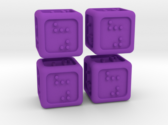 4 Braille Six-sided Dice Set (Curved Corners) 3d printed